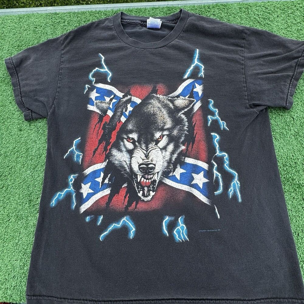 Vintage Wolf Lightning Graphic Tee USA Thunder Tennessee River L